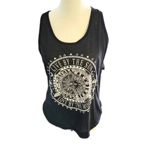 Ealey Mandala Geometric Design Racerback Black Lightweight Top Women's Large